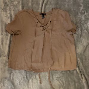 Nude crop top lace up